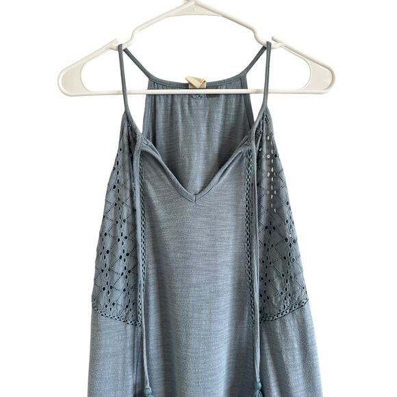 Roxy Women’s Medium Blue Cotton V-Neck Embroidered Sleeveless Mini Dress - Picture 4 of 14